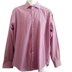 Thomas Dean Shirt Men's Large Red Gingham Flip Cuff Business Casual Date Night